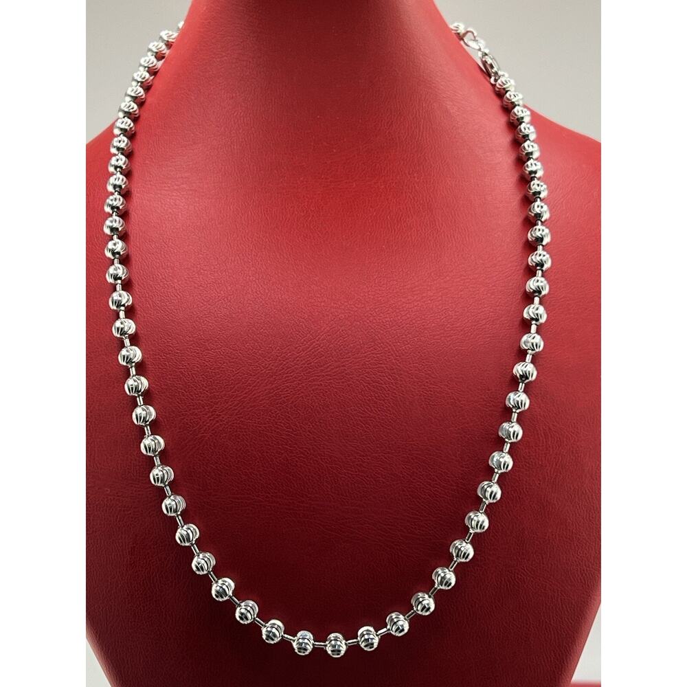 Moon Cut Ball Bead Sterling Silver 925 Rhodium Plated Chain Necklace 18”Inches